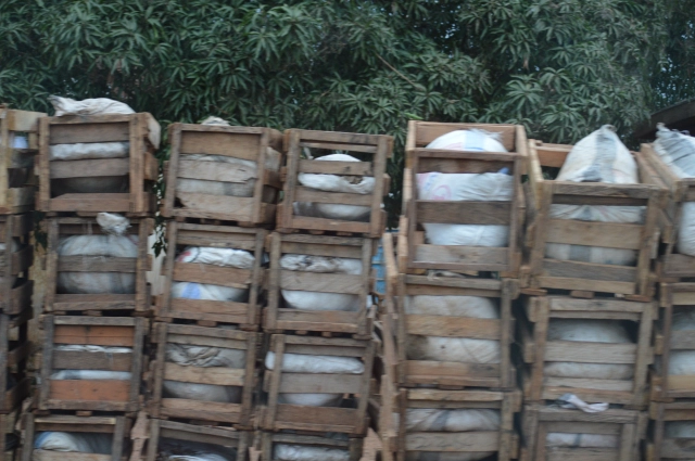 stacked wooden crates in Ghana